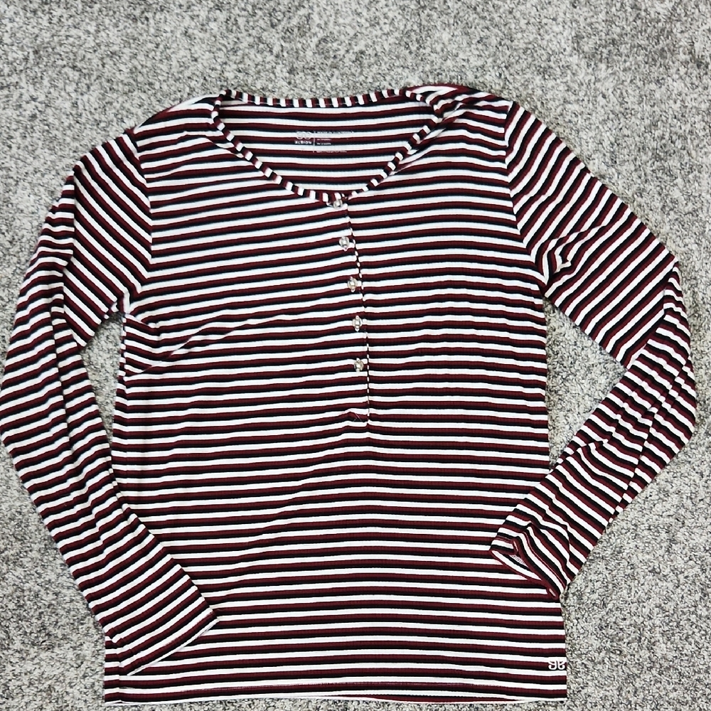 Albion Burgundy and White Striped Long Sleeve Tee